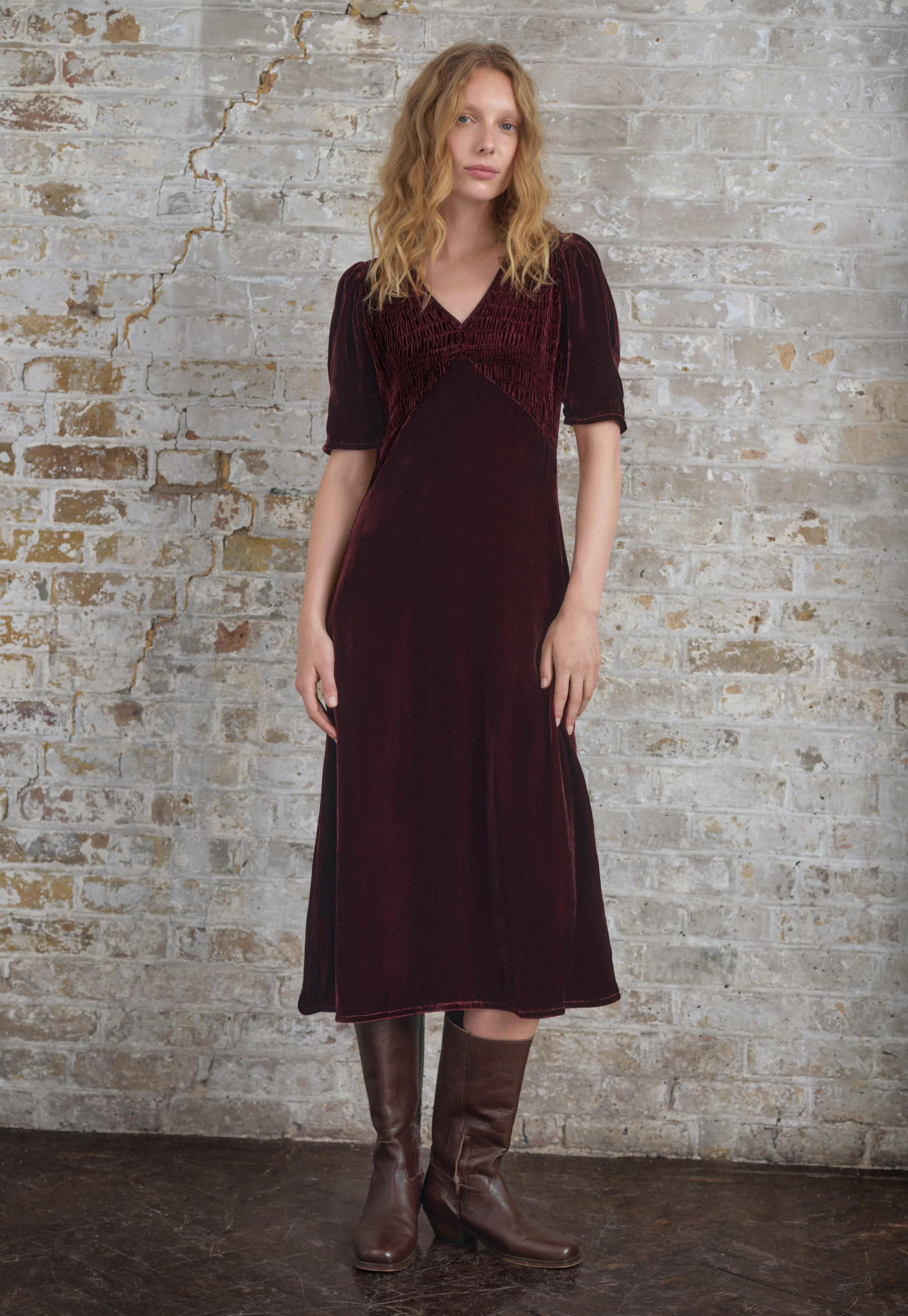 Wrap London - Silk & viscose velvet shirring dress