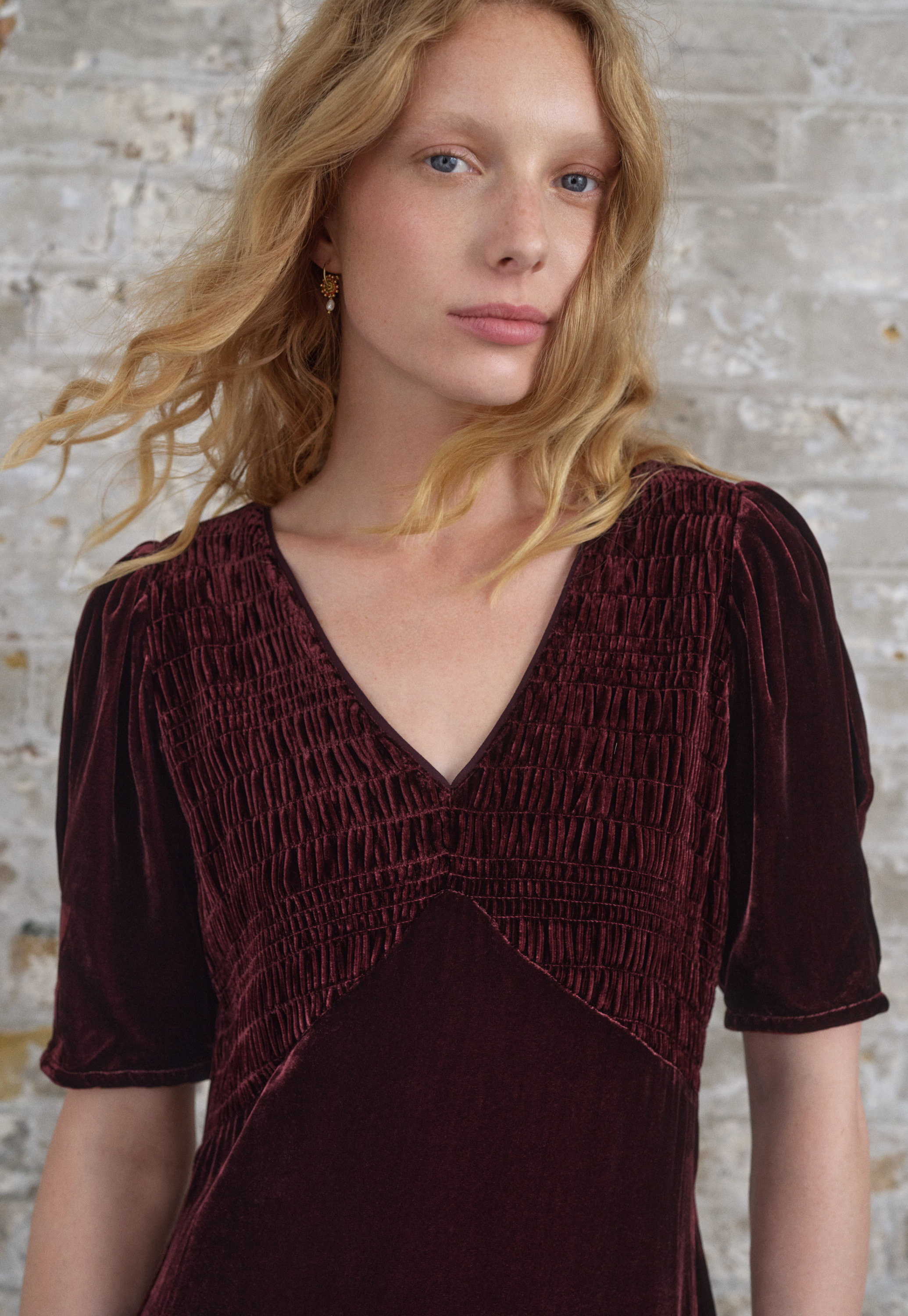 Wrap London - Silk & viscose velvet shirring dress