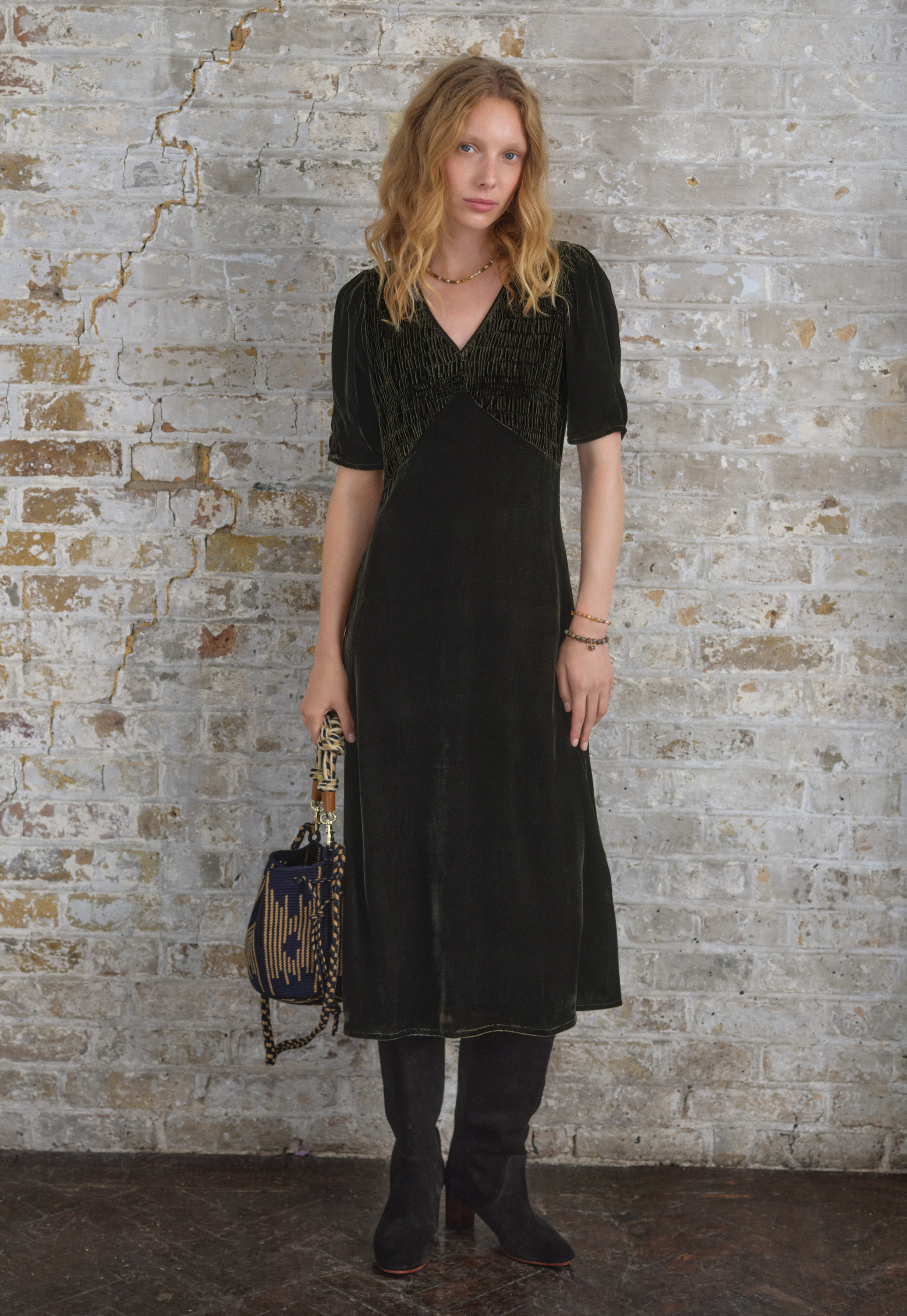Wrap London - Silk & viscose velvet shirring dress