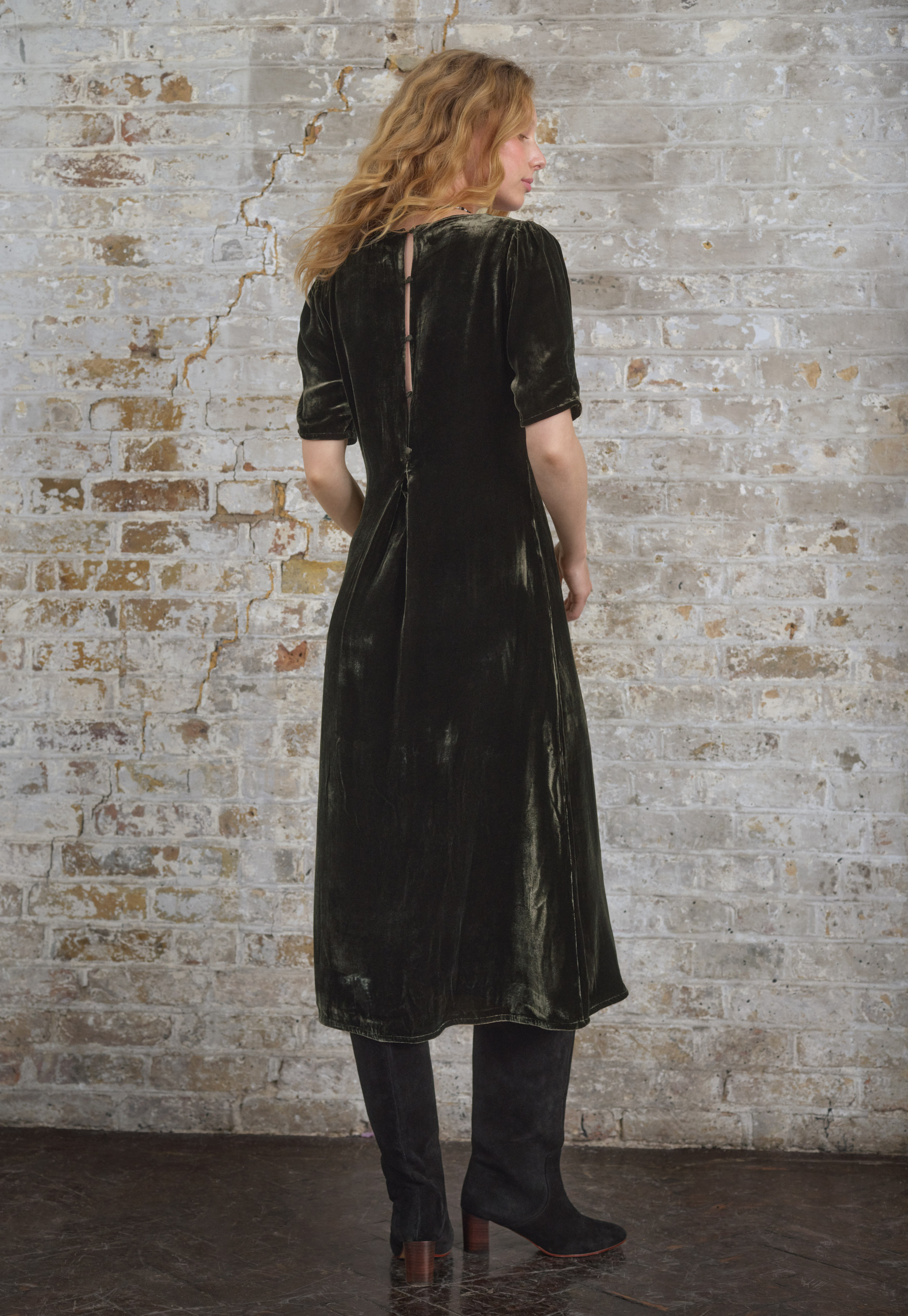 Wrap London - Silk & viscose velvet shirring dress