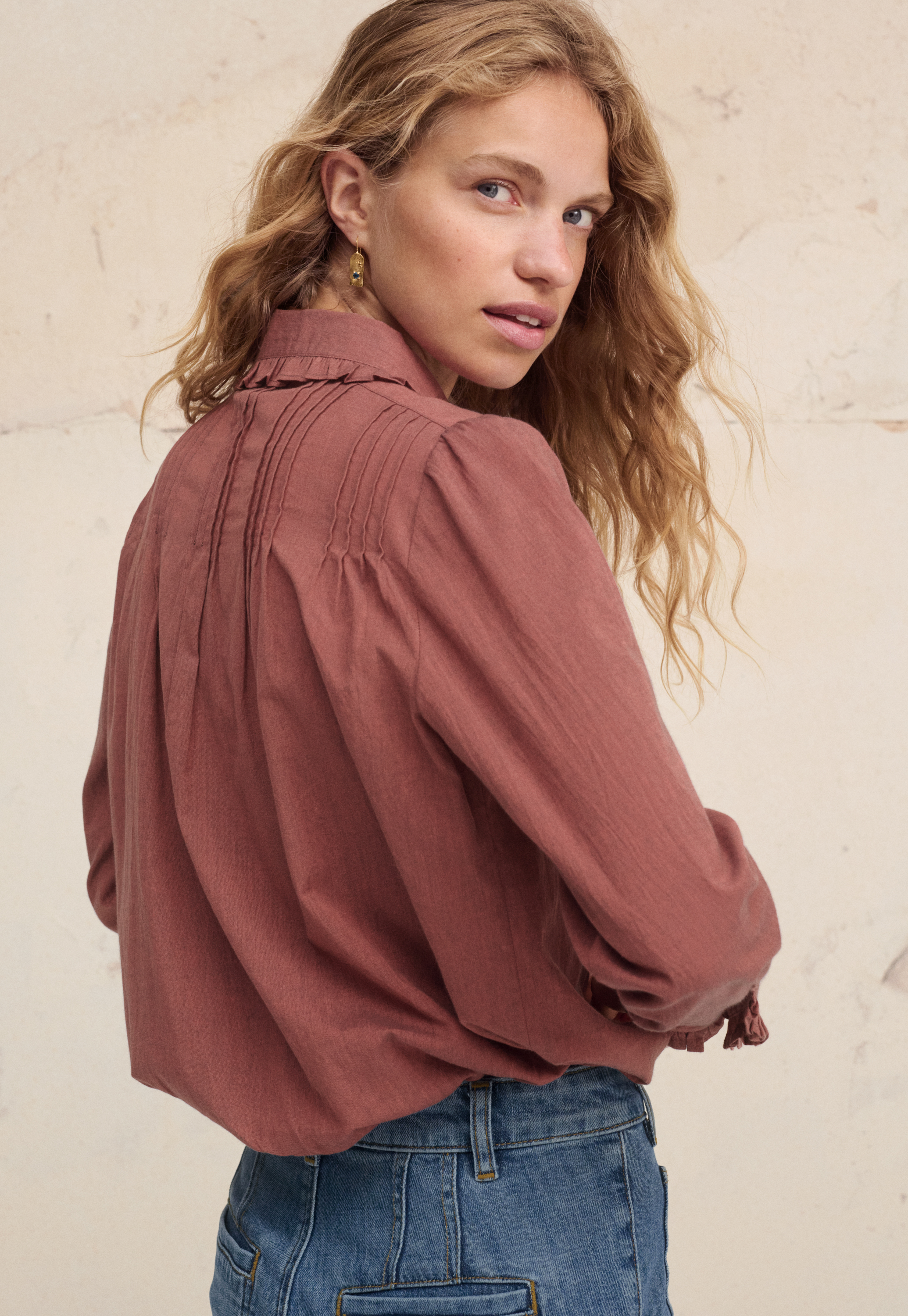 Wrap London - Cotton chambray pleated blouse