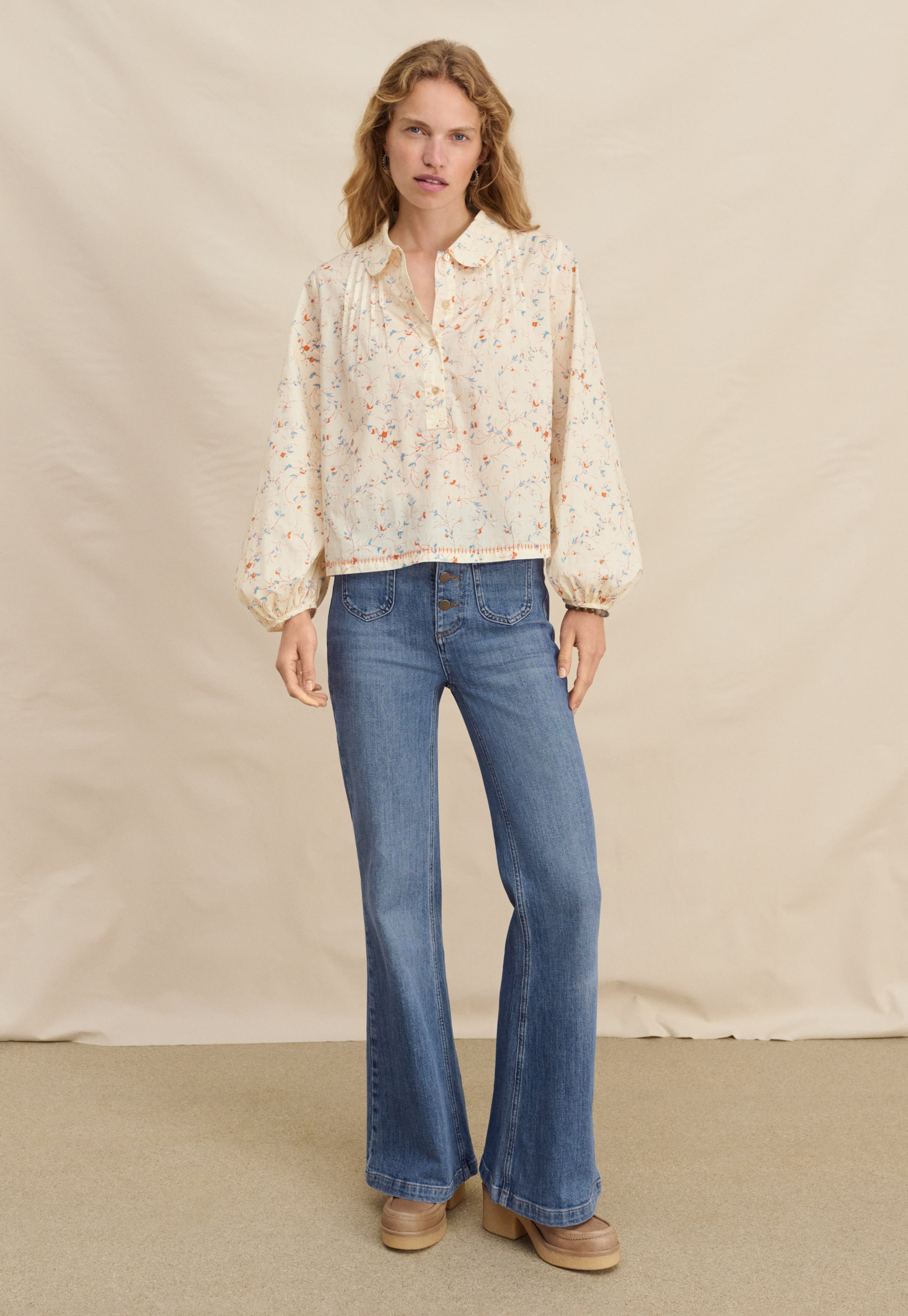 Wrap London - Collared cotton printed blouse