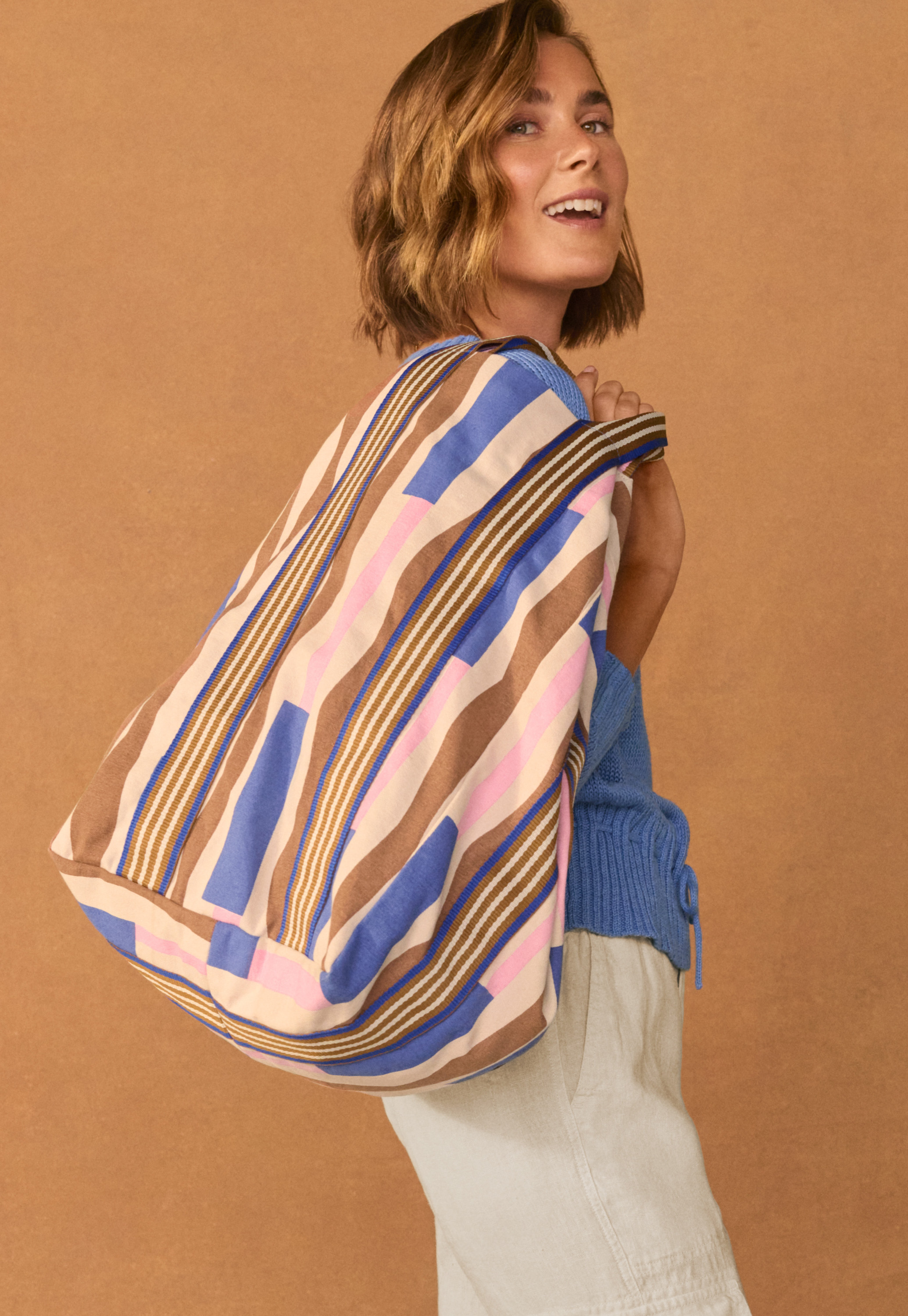 Wrap London - Large striped cotton shopper bag