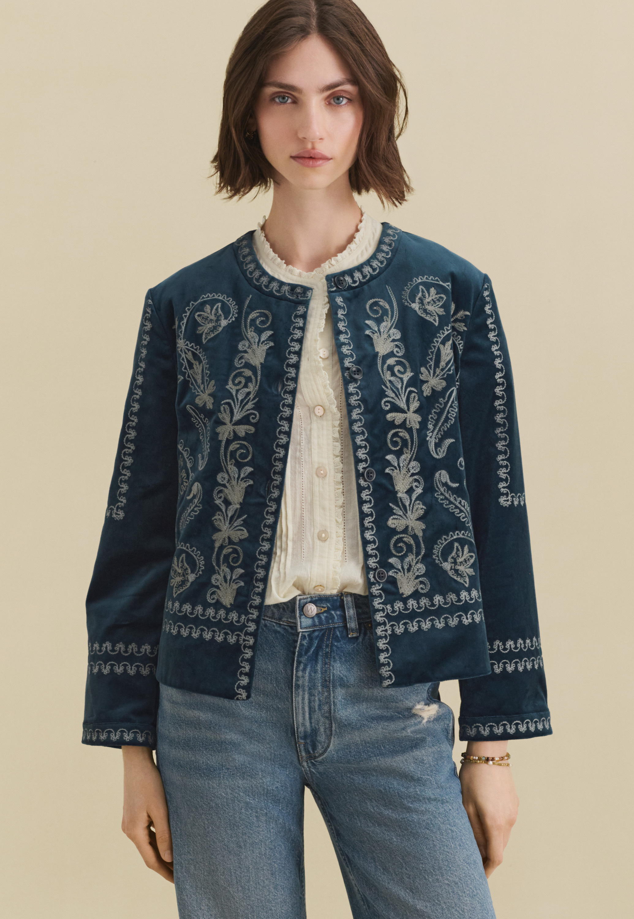 Wrap London - Embroidered cotton velvet jacket