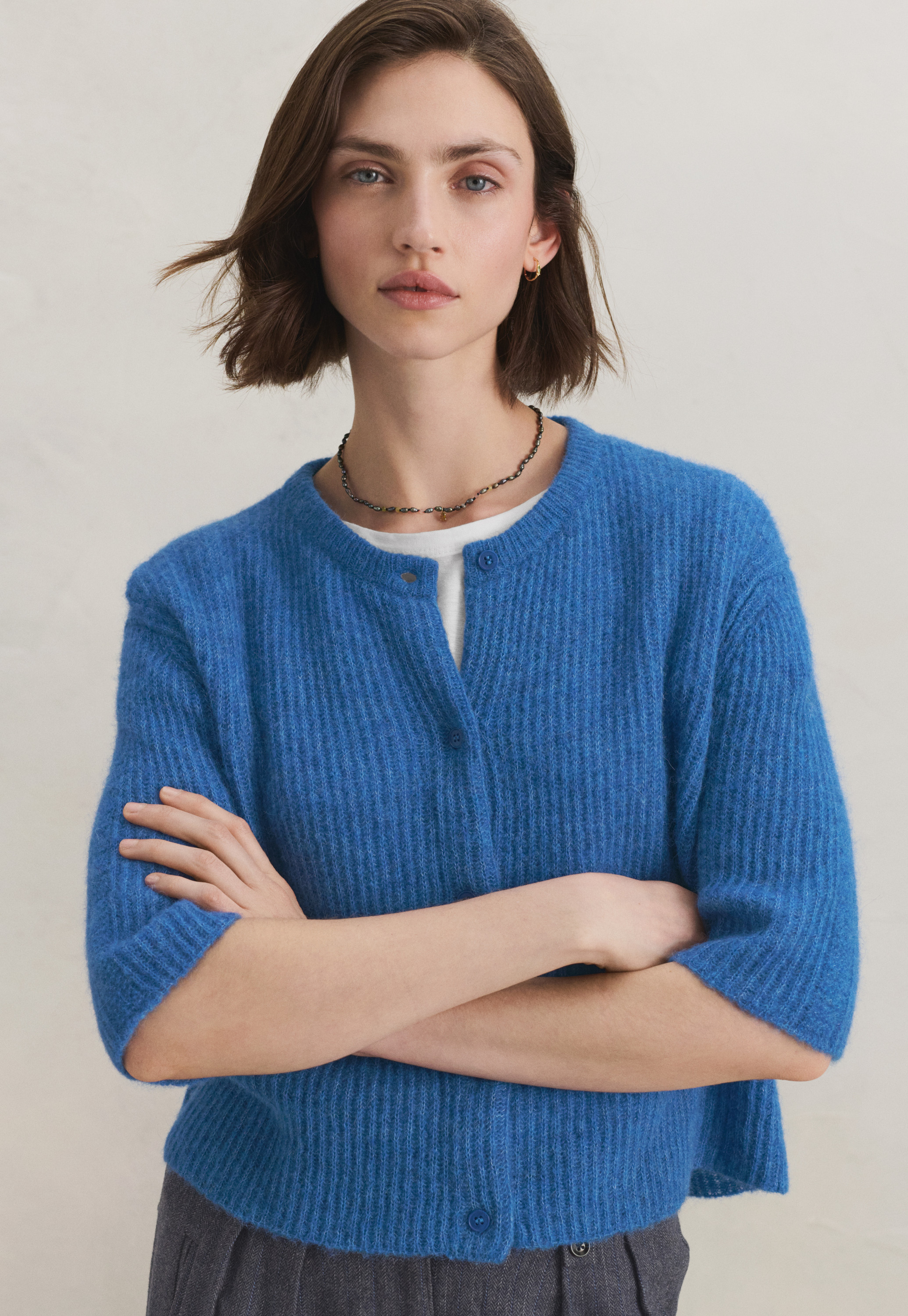 トップス ALPACA KNIT SHIRT CARDIGAN BABY SURI ALPACA SHEER KNIT SHIRT CARDIGAN #NAVY [A24AC01AK