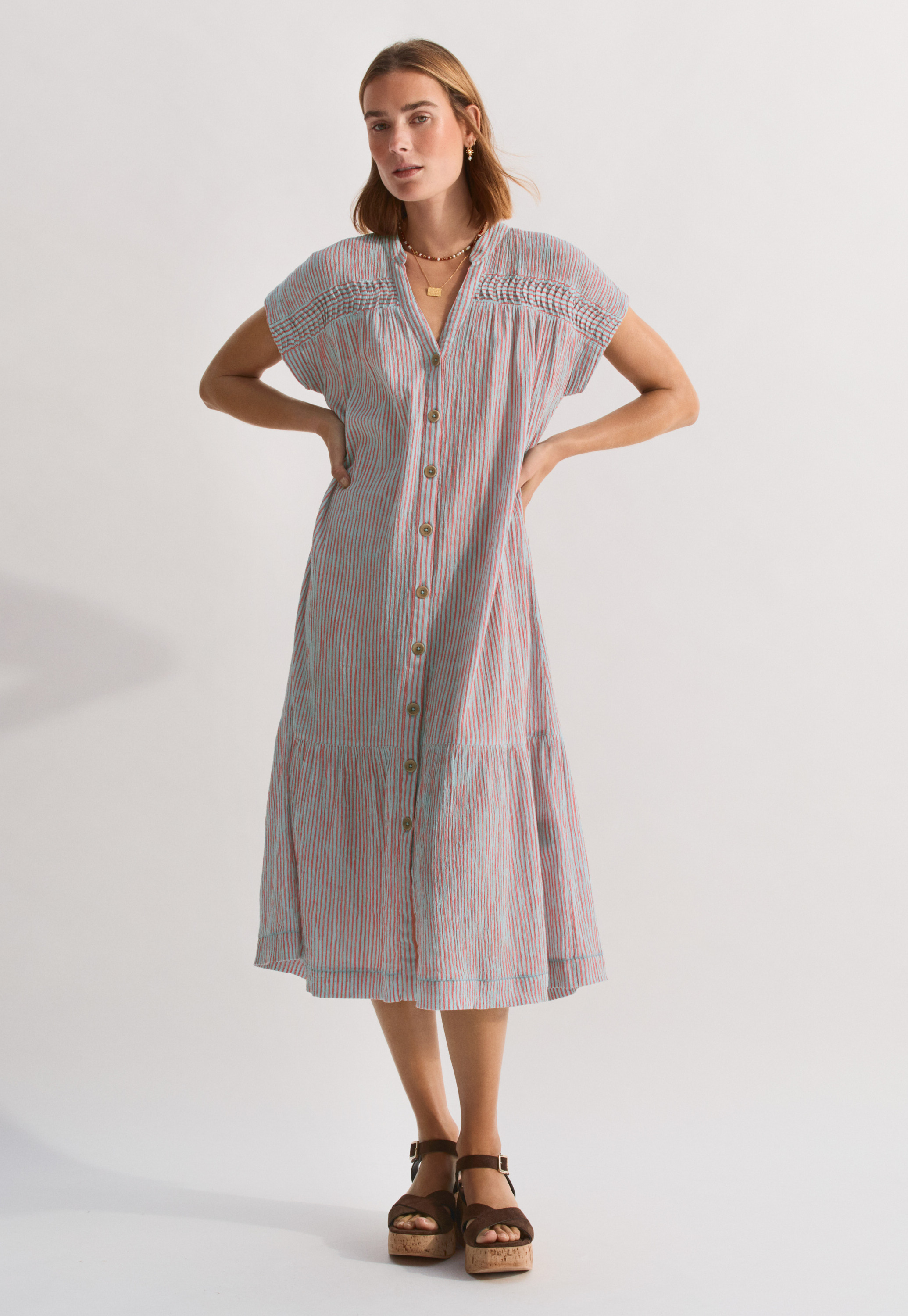 slim fit dress slacks Off White Check Cotton Stretch Dress for Women