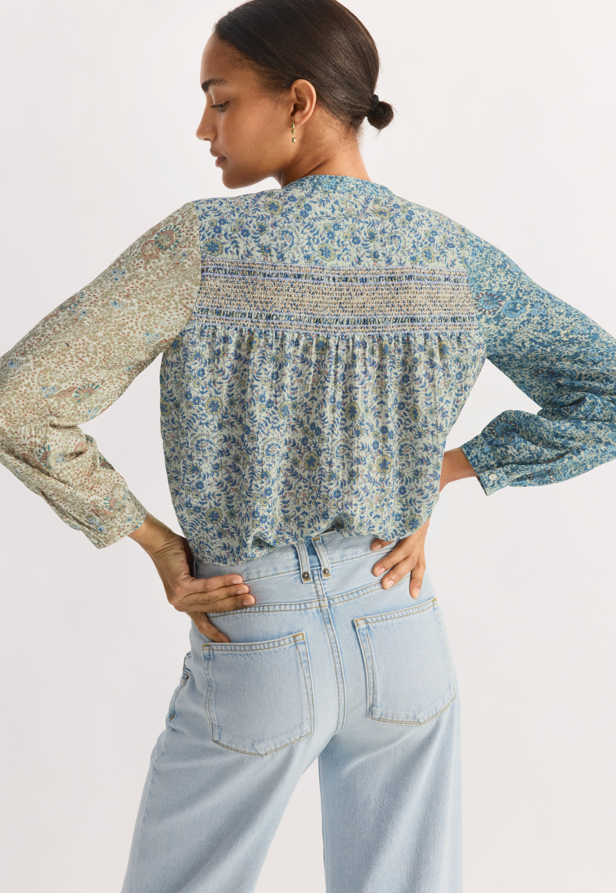 Wrap London - Printed shirring cotton & modal blouse