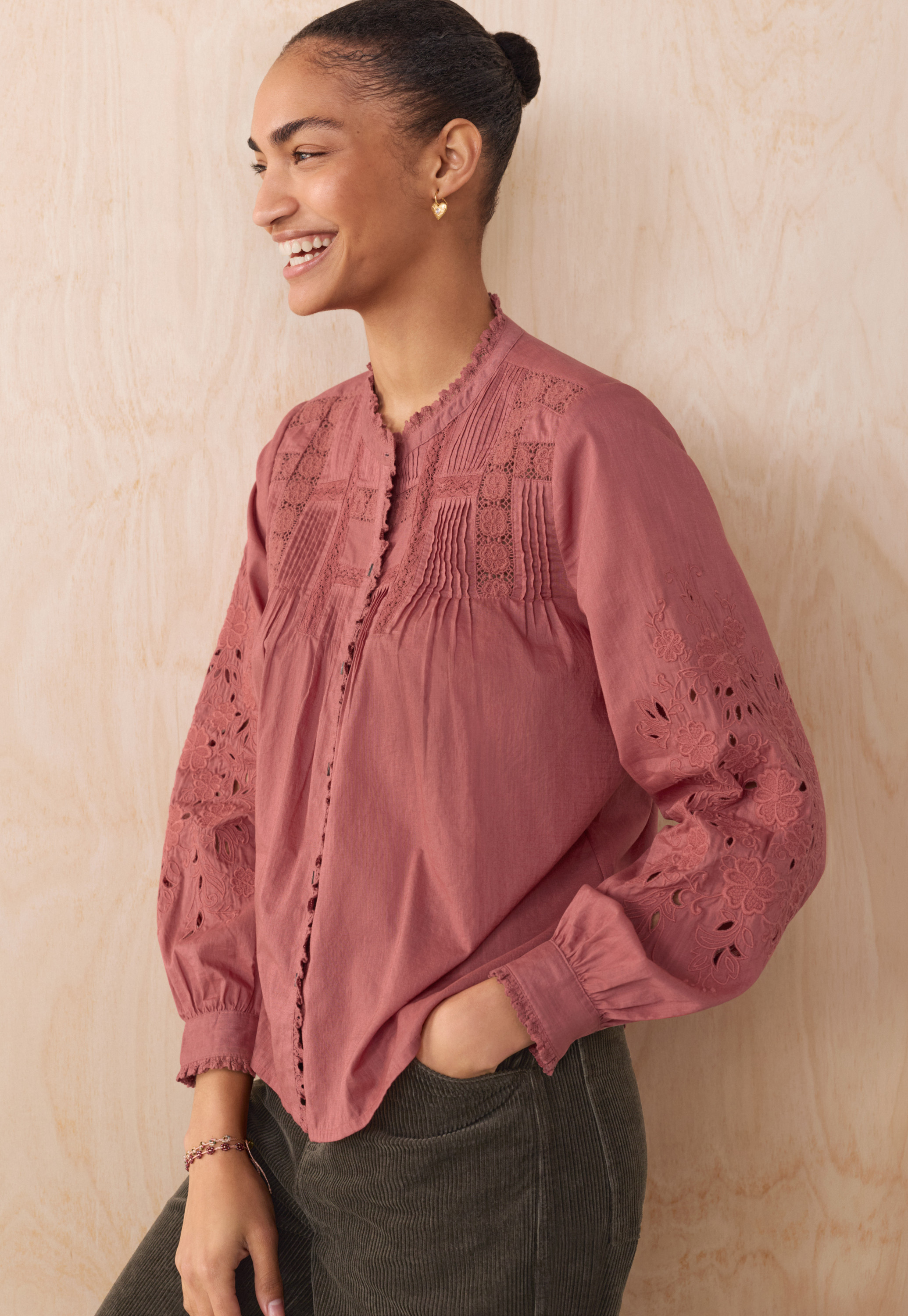 Wrap London - Lace pintuck cotton blouse