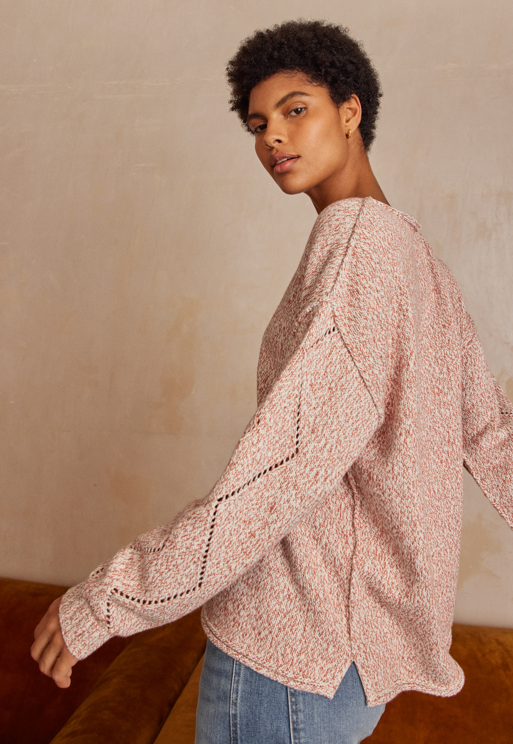 Stitch-detail cotton \u0026 linen sweater