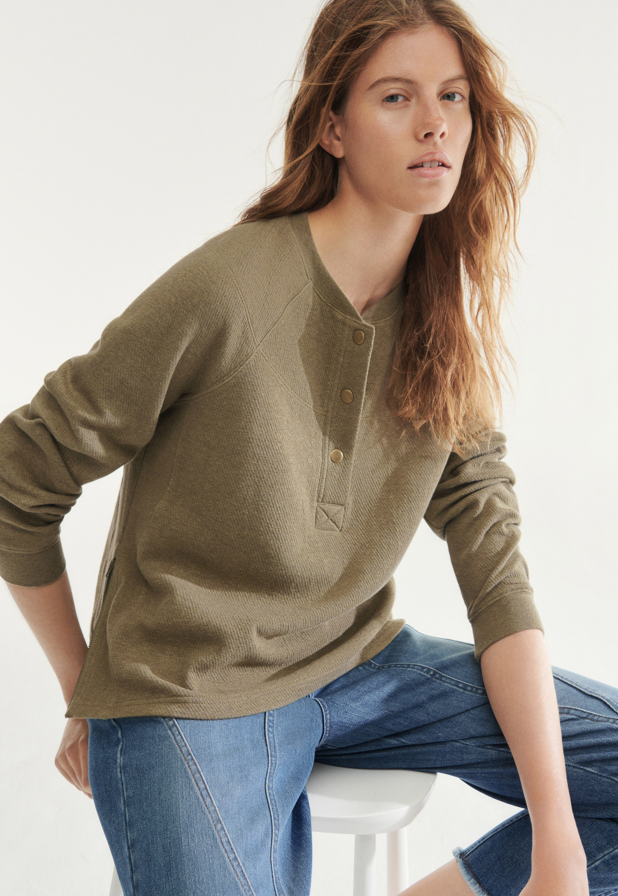 Wrap London - Cotton jersey half-placket sweatshirt