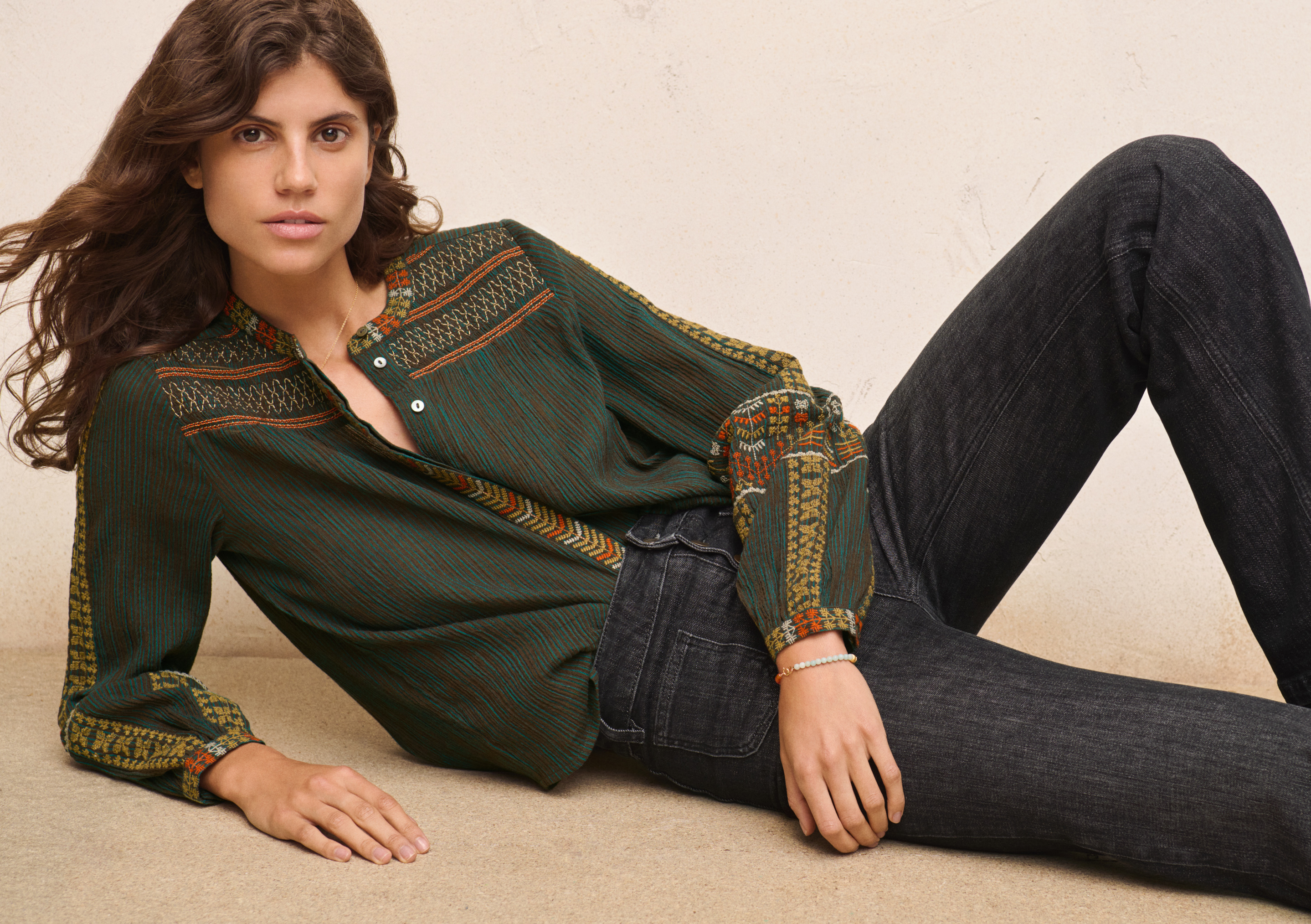 Wrap London - Striped embroidered cotton blouse