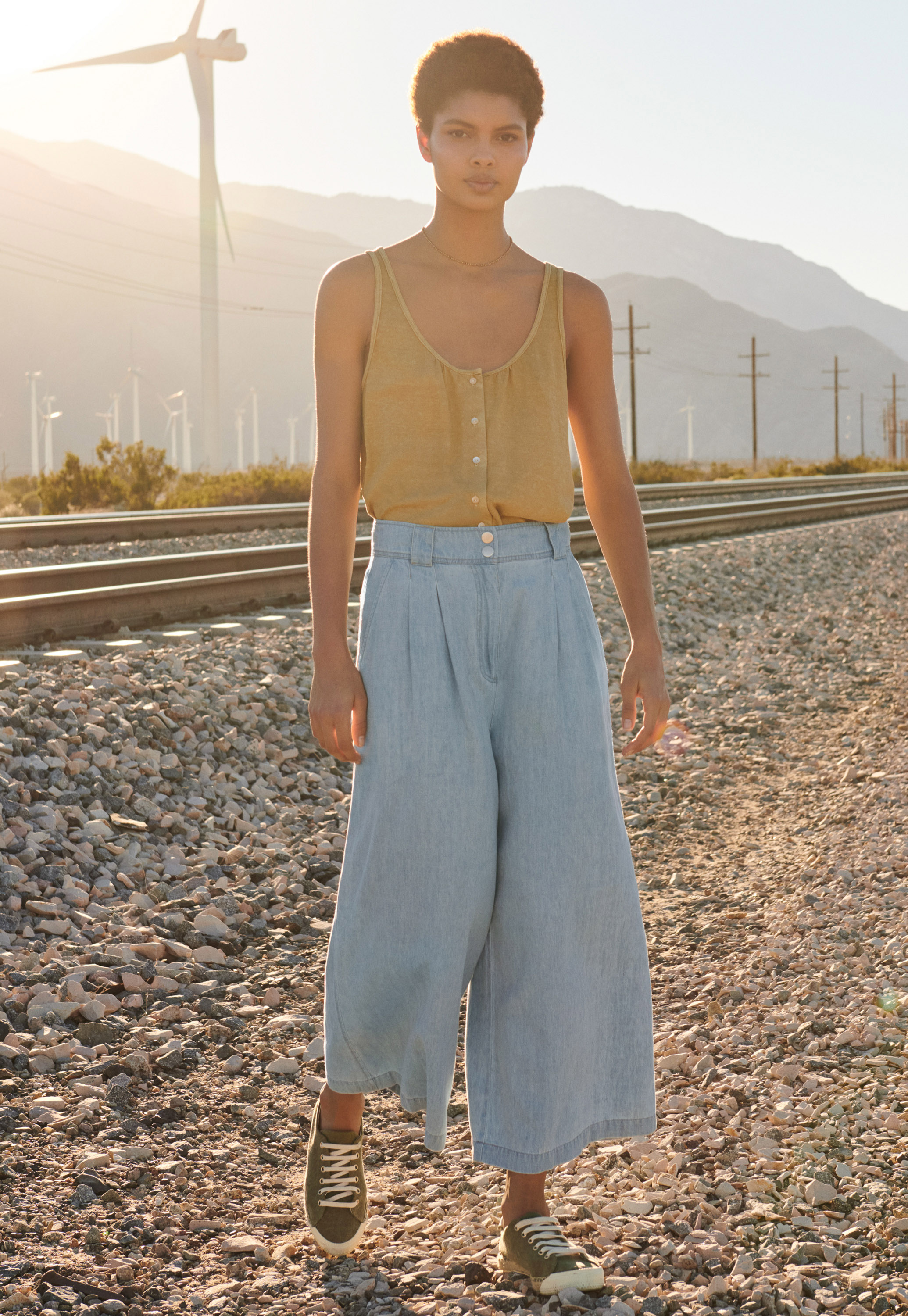 Hemp cotton wide-leg cropped trousers