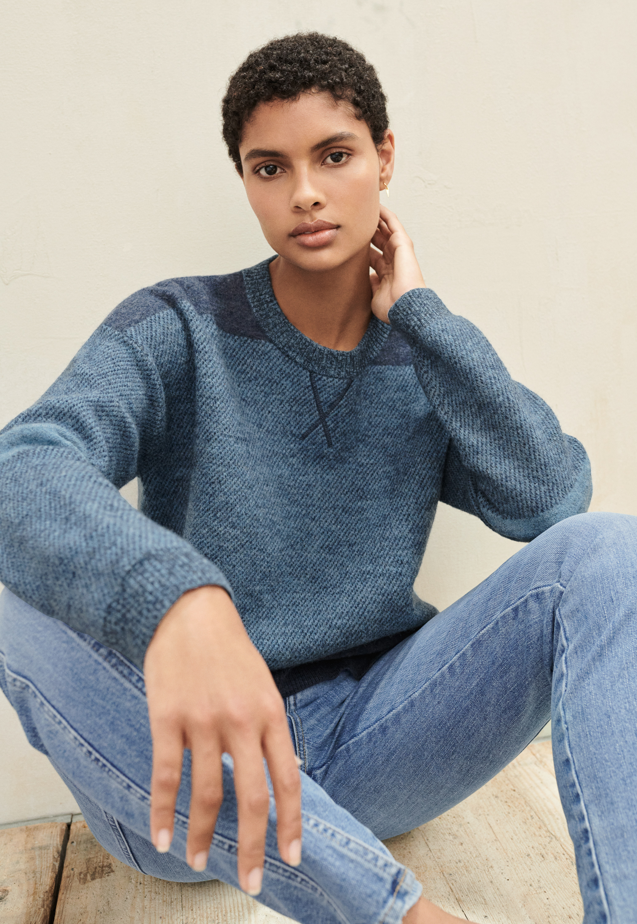 Boiled wool colour-block sweater