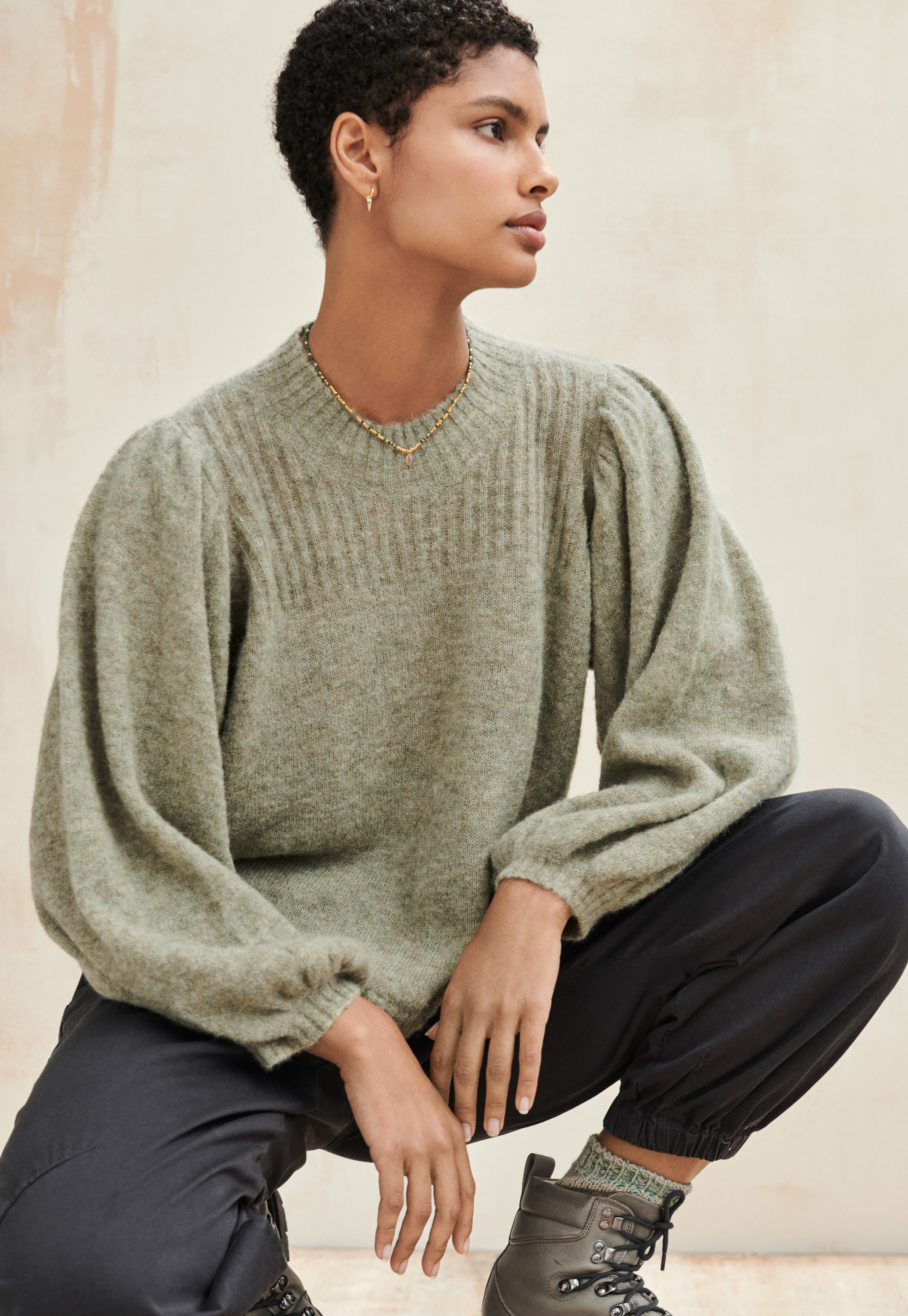 Alpaca blend blouson-sleeve sweater