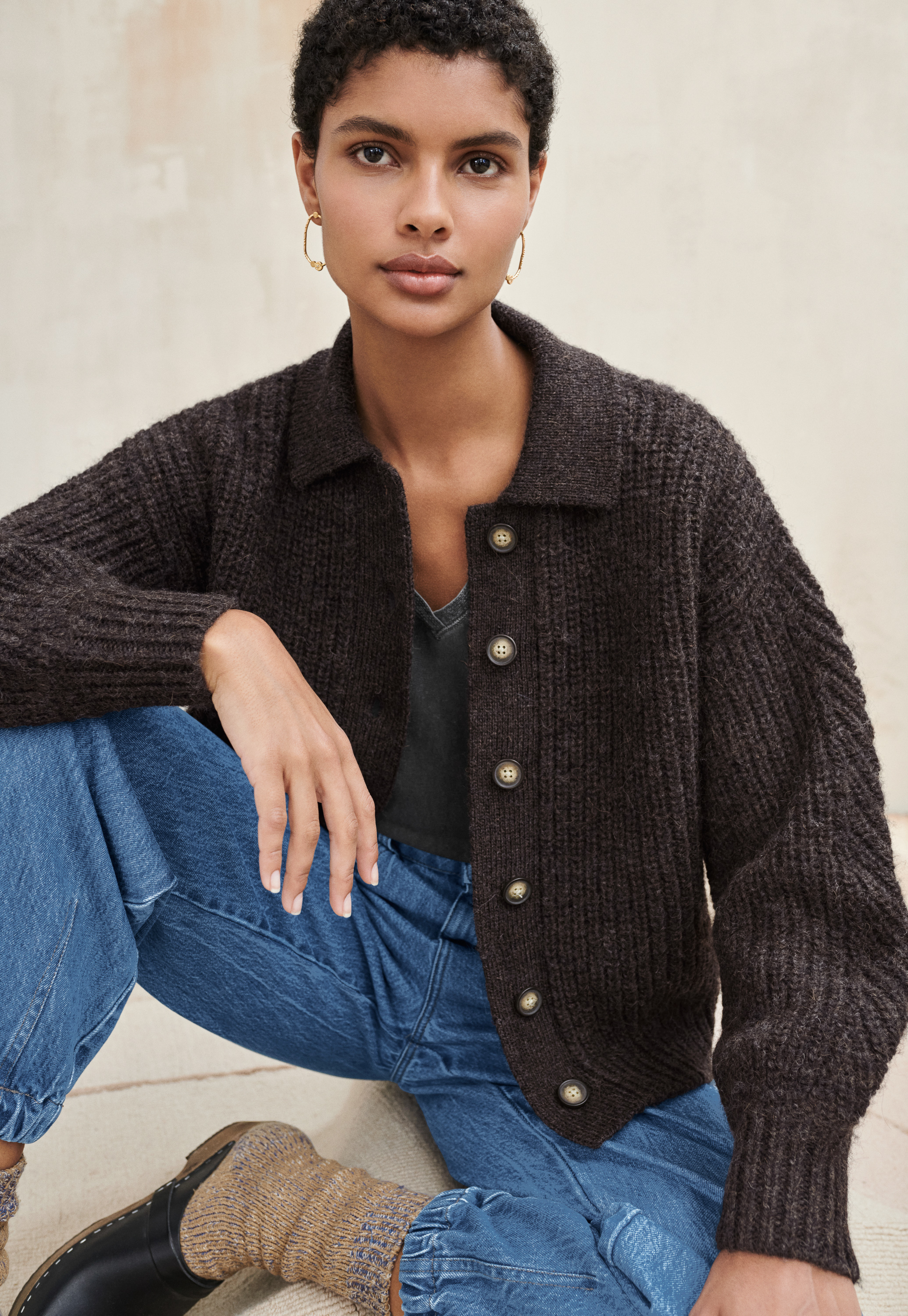 Alpaca \u0026 wool collared cardigan