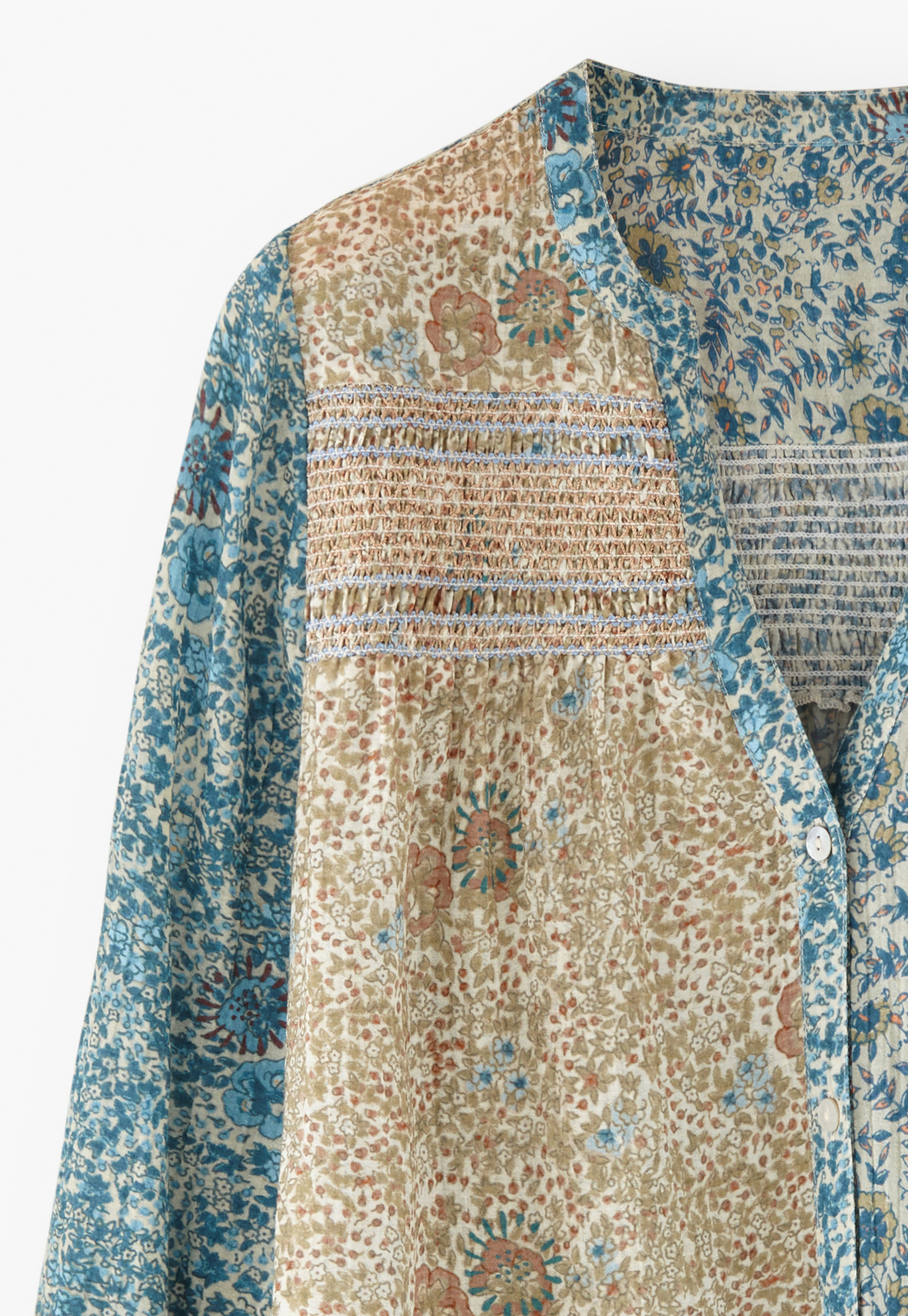 Wrap London - Printed shirring cotton & modal blouse