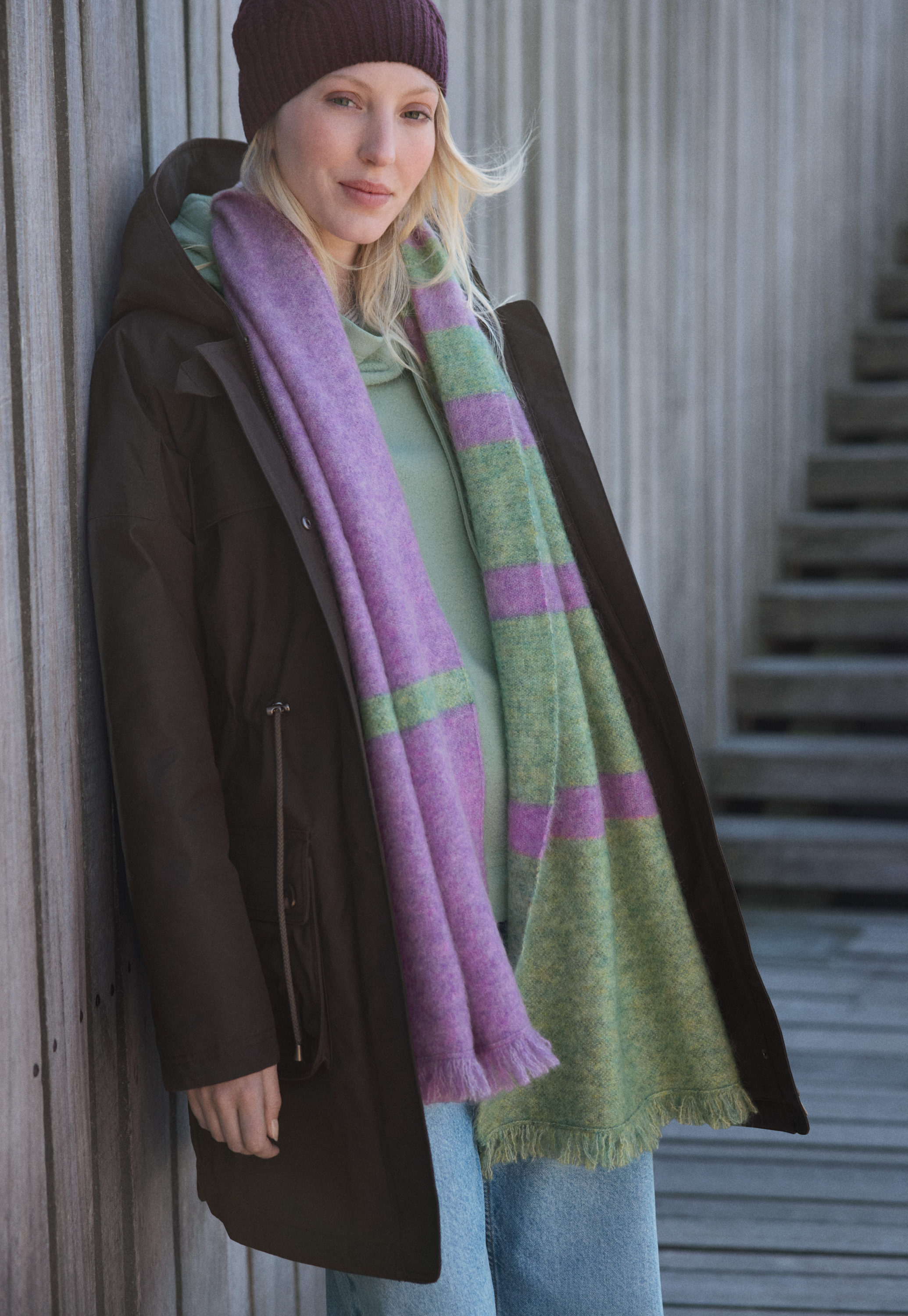 Wrap London - Striped mohair-blend scarf