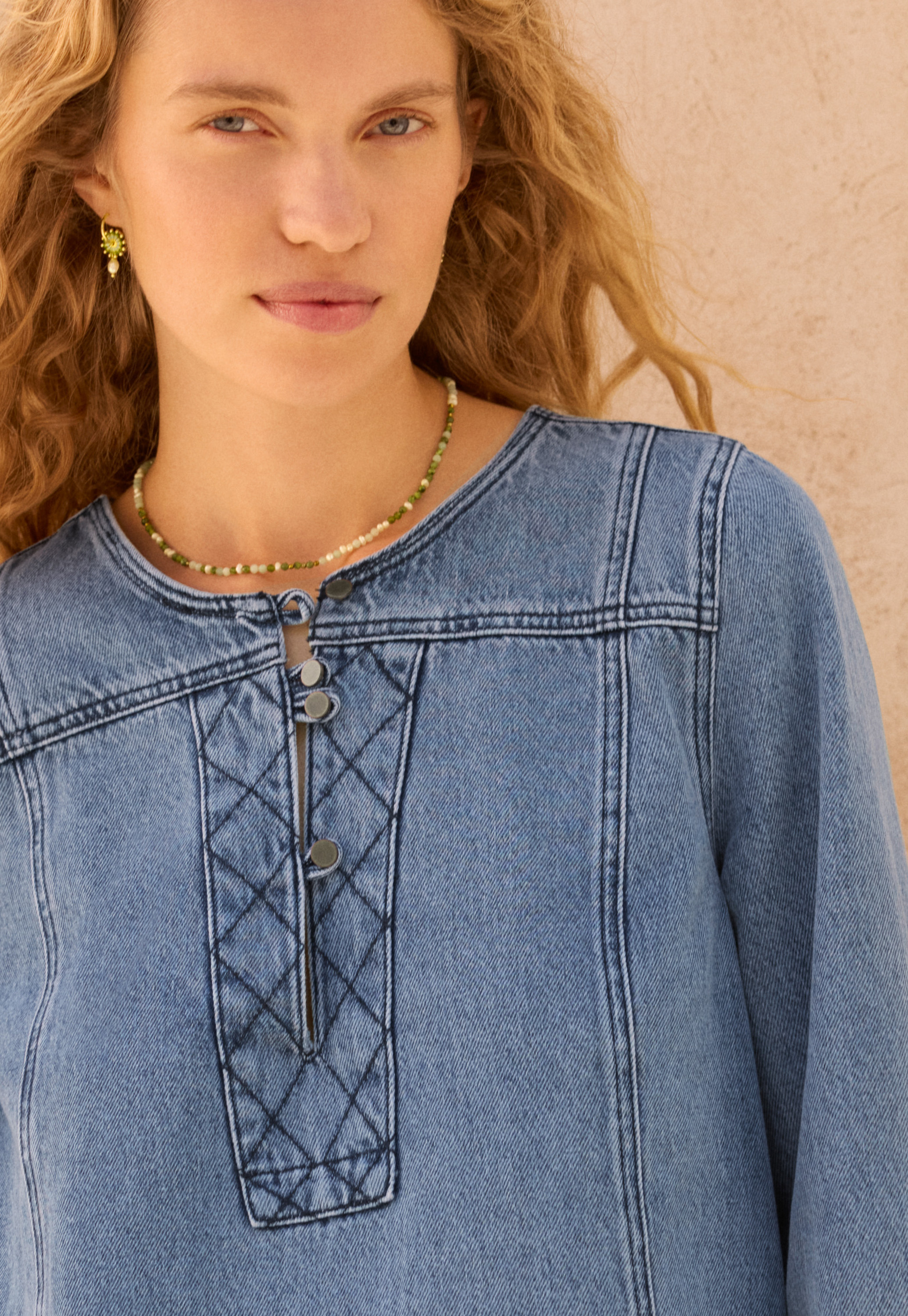 【YOURNUS】Tassel Denim Half Sleeve Wrap London - Denim shift-dress
