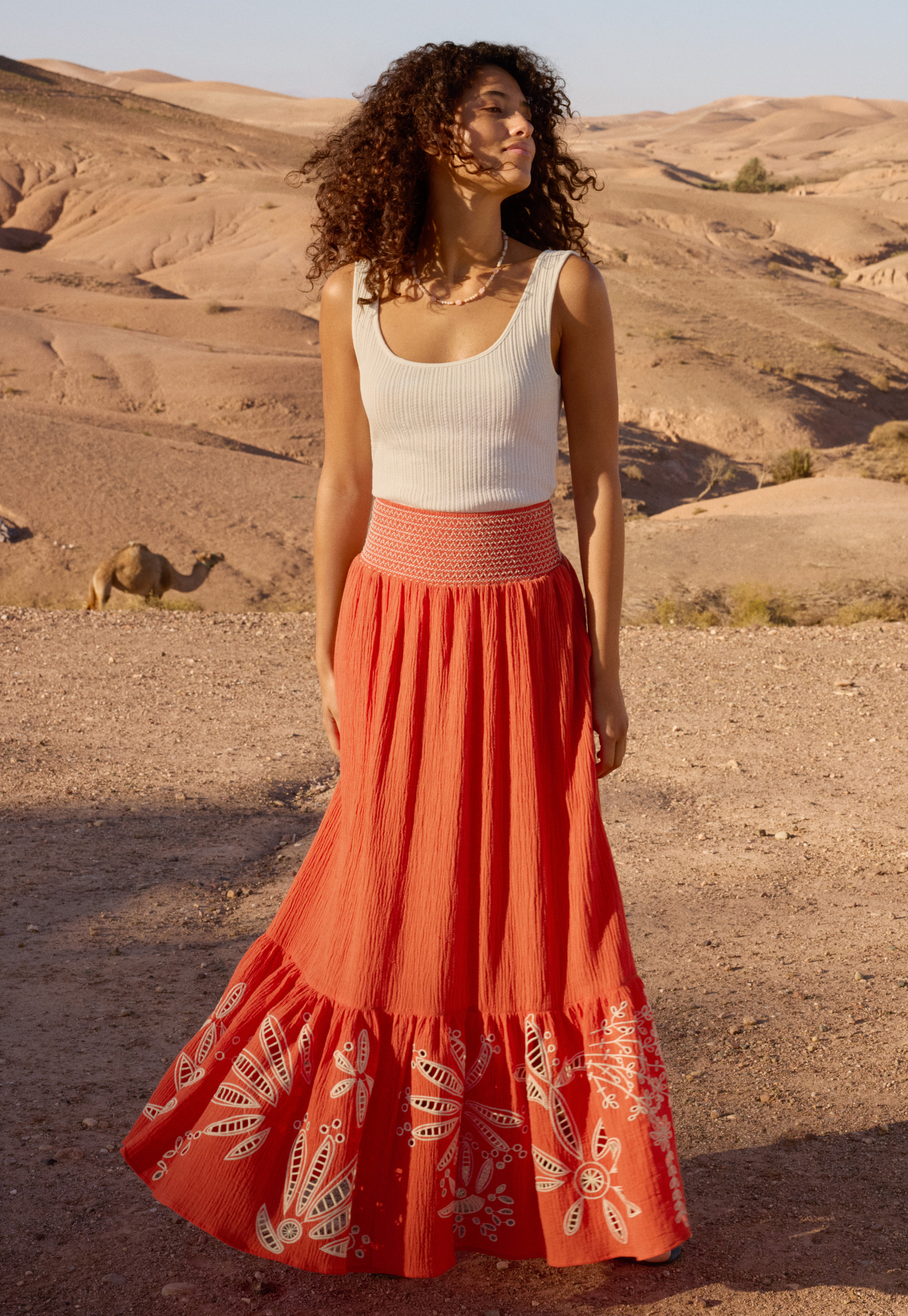 最安 & linen Crinkle - London Wrap cotton skirt cutwork スカート