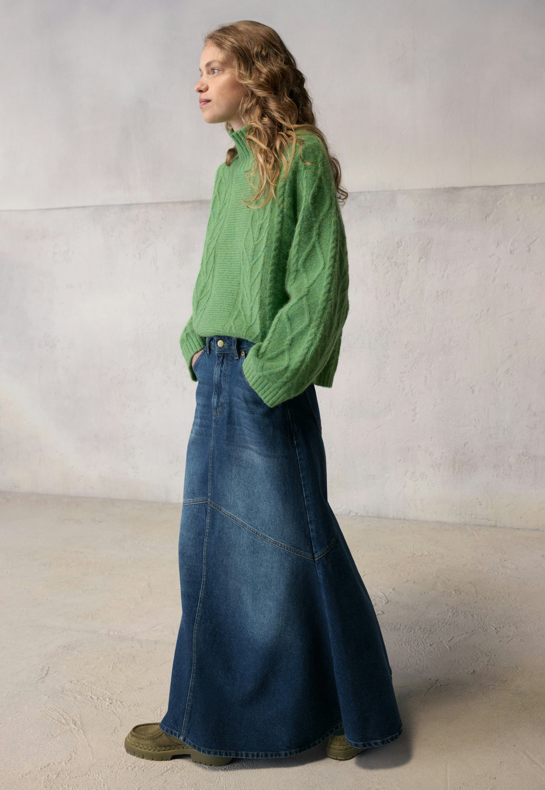 Wrap London Recycled cotton flared denim maxi-skirt