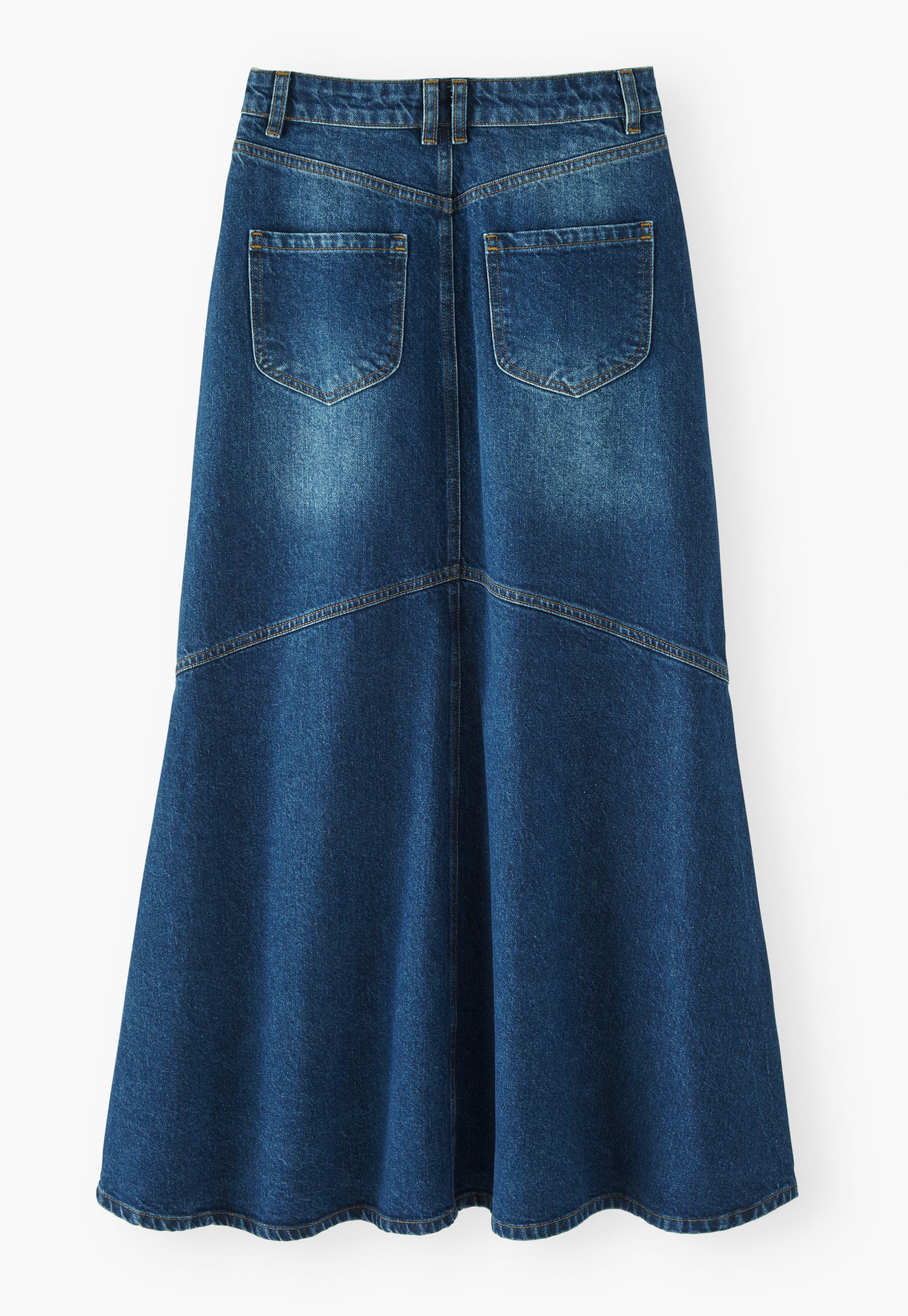 Wrap London Recycled cotton flared denim maxi-skirt
