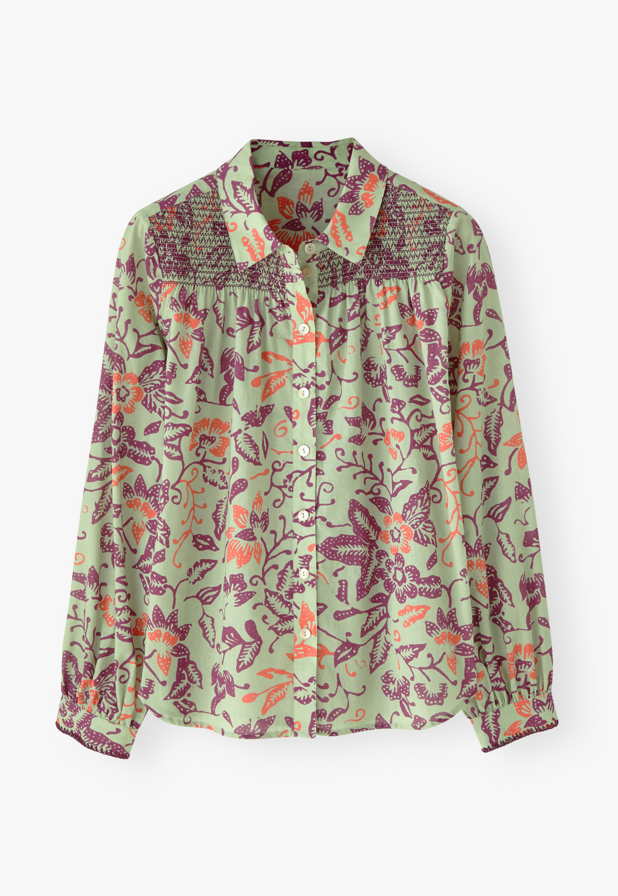 suzen General Shirring Strap Top シズニルック Wrap London - Printed cotton shirring-detail shirt