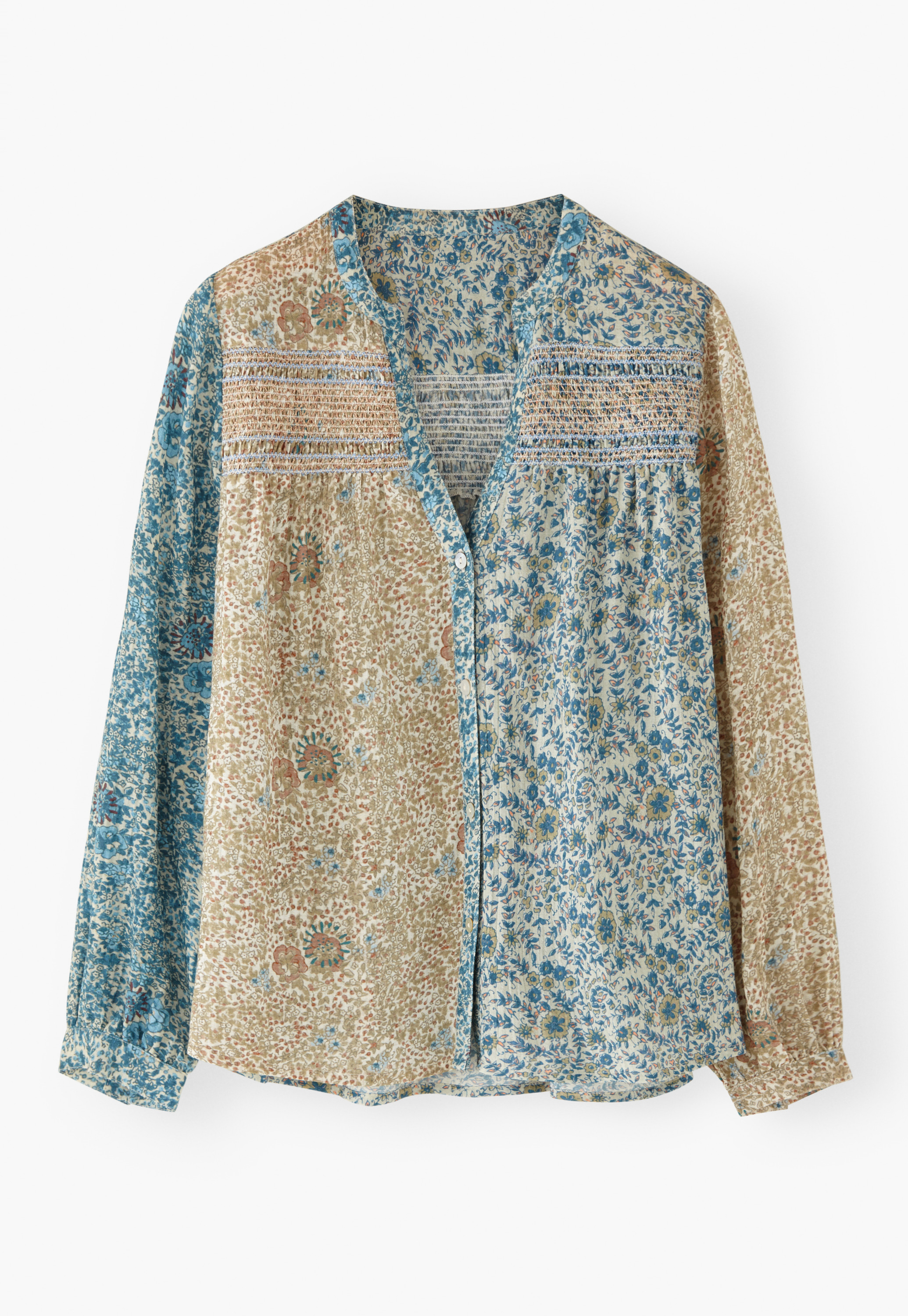 Wrap London - Printed shirring cotton & modal blouse