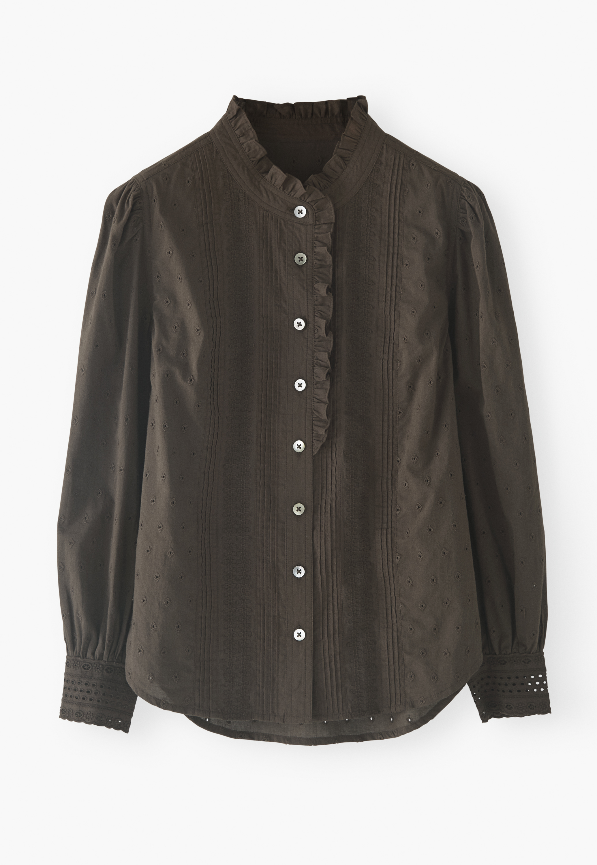 Wrap London - Ruffle-neck cotton broderie blouse