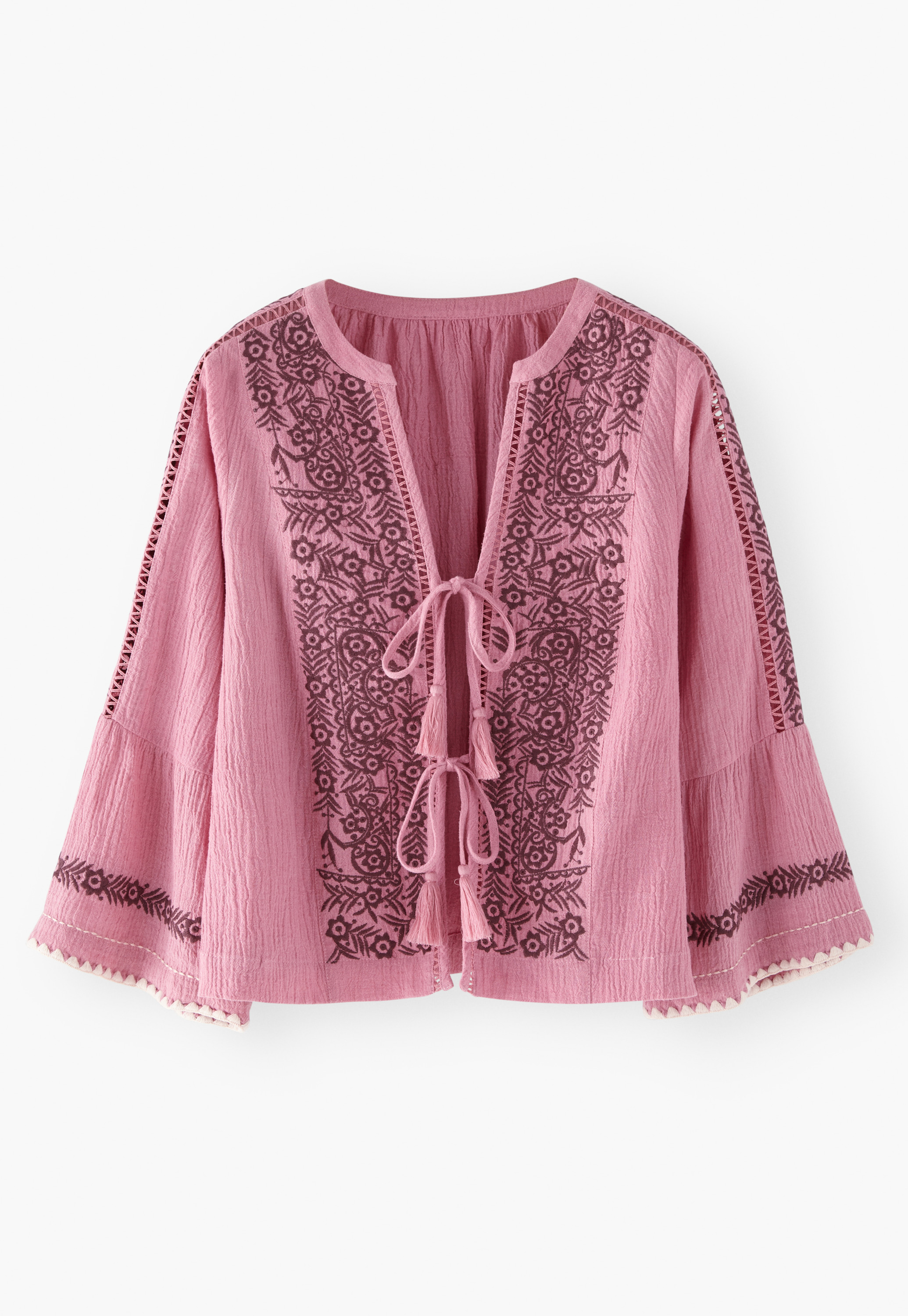 Cinnamon Boho Floral Ruffle Babydoll Rayon Crinkle Blouse