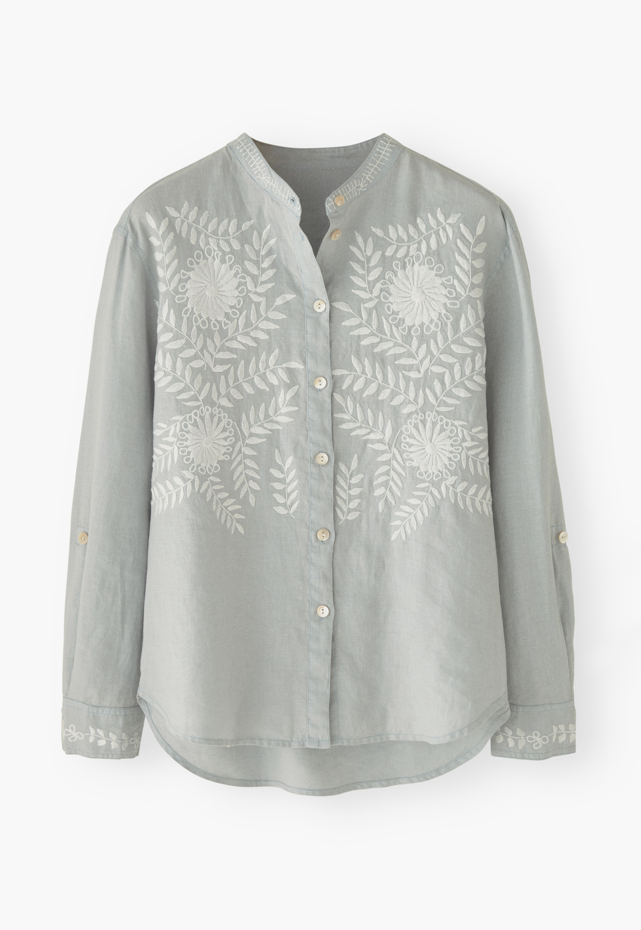 シャツ IONSEOUL Britain embroidery linen half shirt t JP5D0051 Wrap London - Embroidered linen shirt