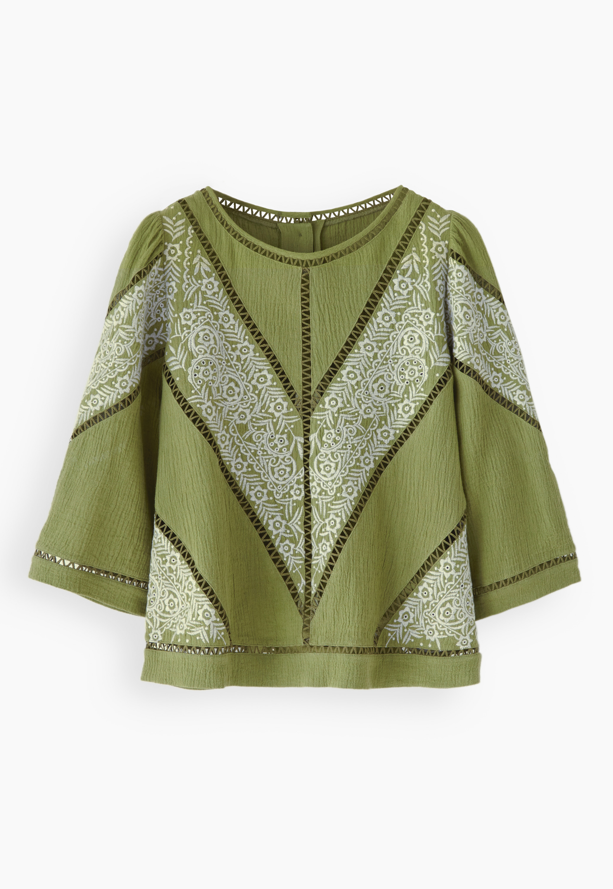 Wrap London - Crinkle linen & cotton embroidered top